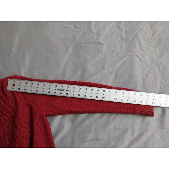 L.L. Bean Sweater Red Cable Knit Fisherman Button Up Turtleneck Womens Size L - Picture 11 of 12